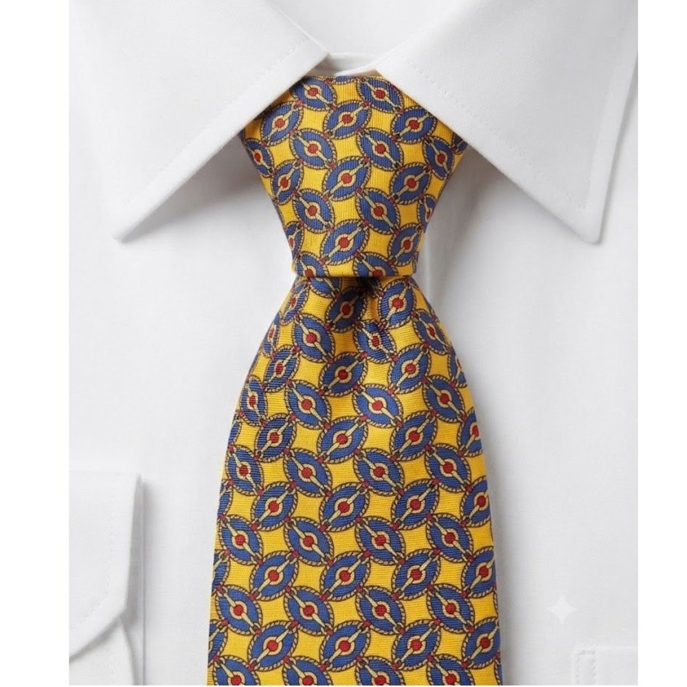 Brooks Brothers Makers Gold‎ Blue Silk Nautical Chain Link Tie USA 3.5x55 - CJ
